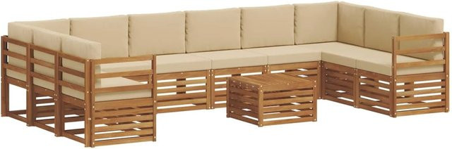 vidaXL Sofagarnitur 11-teilig aus Massivholz Akazie in Natur und Beige mit modernem Latten-Design - Bild 1