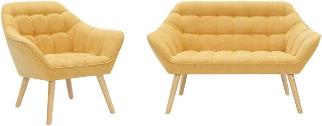 Vente-unique Couchgarnitur Caserta bestehend aus einem 2-Sitzer Sofa und einem Sessel in Senfgelb aus Stoff - Bild 1