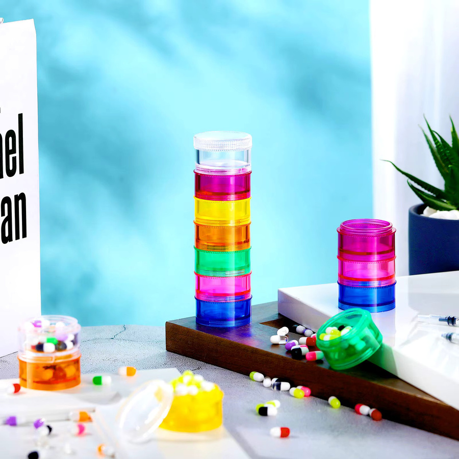 Untior Regenbogen Pillen-Organizer für 7 Tage, stapelbare Medikamentenbox in Multicolour, wöchentlicher Medikamentenplaner und Reisebehälter, Höhe: 13,6 cm, Breite: 4,0 cm - Bild 4
