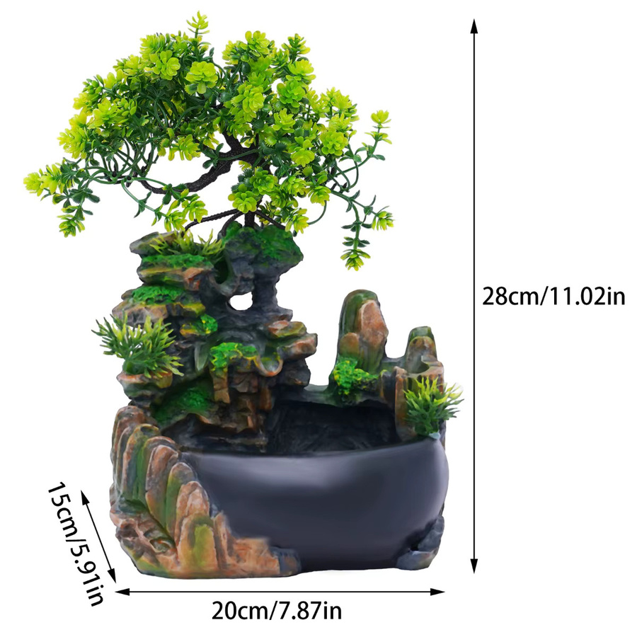 Bymaocar Indoor-Tischbrunnen aus Keramik in Multicolor, Nebelfreies Felsen-Wasserspiel mit Mini-Wasserfall als Zen-Dekoration für Zuhause und Büro, Höhe: 28,0 cm, Breite: 20,0 cm - Bild 5