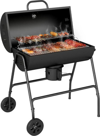Outsunny Holzkohlegrill Kettle in Schwarz mit Thermometer, Warmhalterost, Aschefänger und Rädern
