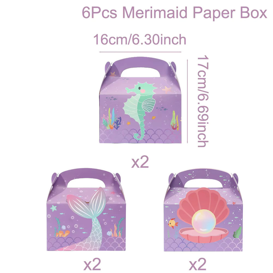 6 Stück Meerjungfrauen Geschenktüten aus Papier in Lila mit Ozeanperlen und Flossen-Design für deine Party und Geburtstagsfeier - Bild 2