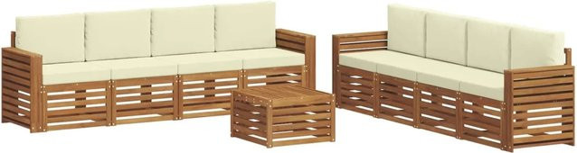 vidaXL Sofagarnitur 9-teilig aus Massivholz Akazie in Natur und Creme mit Sitz- und Rückenkissen im modernen Latten-Design - Bild 1