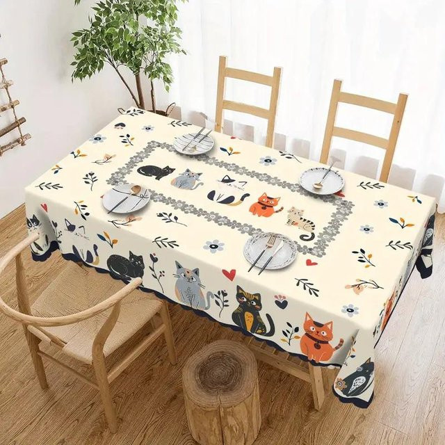 Rechteckige Tischdecke mit Katzen-Floral-Print von JMG Household Supplies in Orange, Schwarz und Grau aus Polyester, B/T: 100 x 160 cm - Bild 1