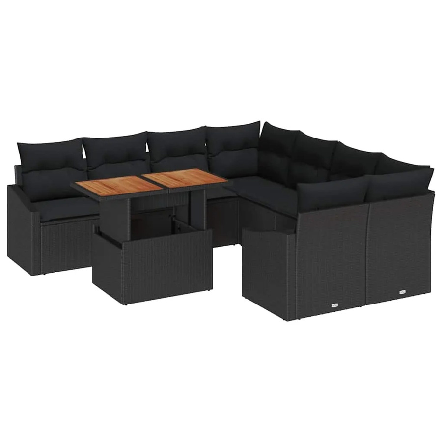 vidaXL Garten-Sofa-Set aus Poly Rattan und Stahl in Schwarz mit 9-teiligem Set inklusive Stauraumfunktion und Gartentisch - Bild 2