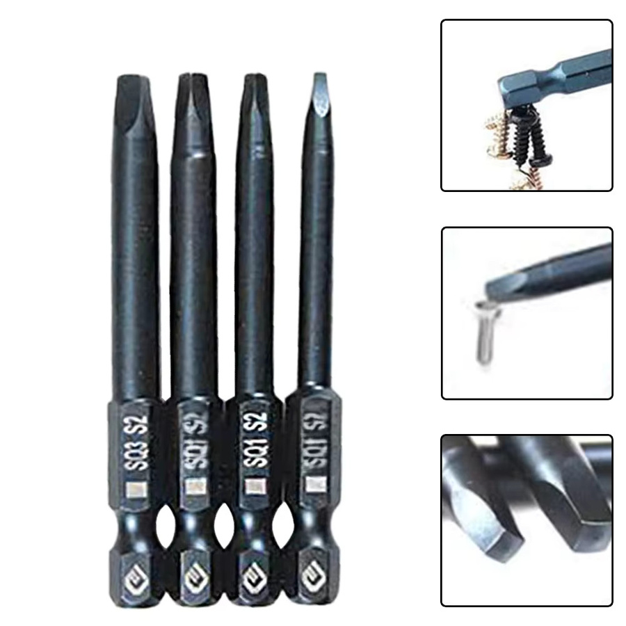 Vibratite 4er Set Magnetische Quadratische Schraubendreher Bits SQ0 SQ1 SQ2 mit 1/4 Zoll Schaft in Schwarz - Bild 6