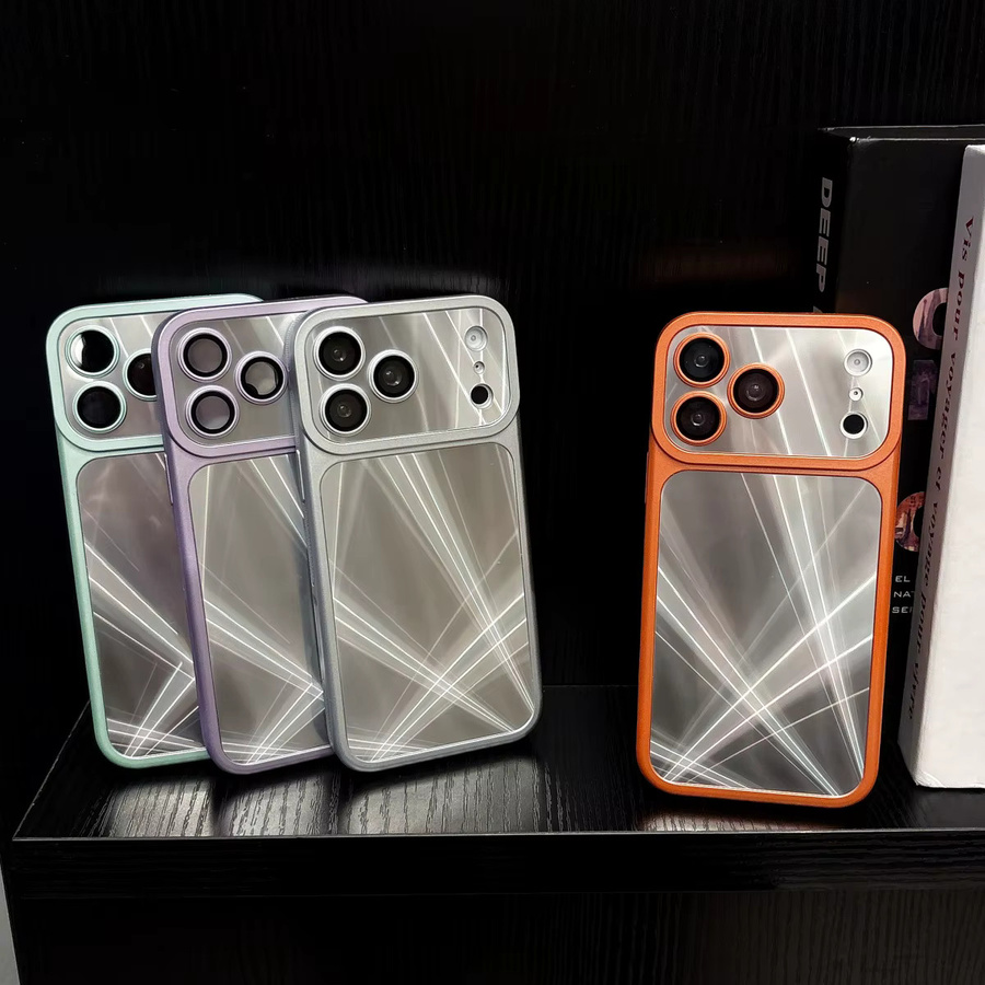 Versilberte Aurora-Laser-Glanz-Handyhülle für Apple iPhone 17 16 15 14 13 Pro Max mit Kameraschutz und stoßfester Panzerung in Silber und Orange - Bild 2
