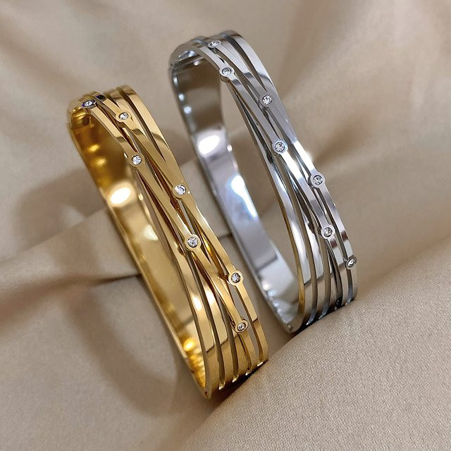 Greatera Wickelarmband, Edelstahl, Strasssteine, Damen, Gold, Silber - Bild 1