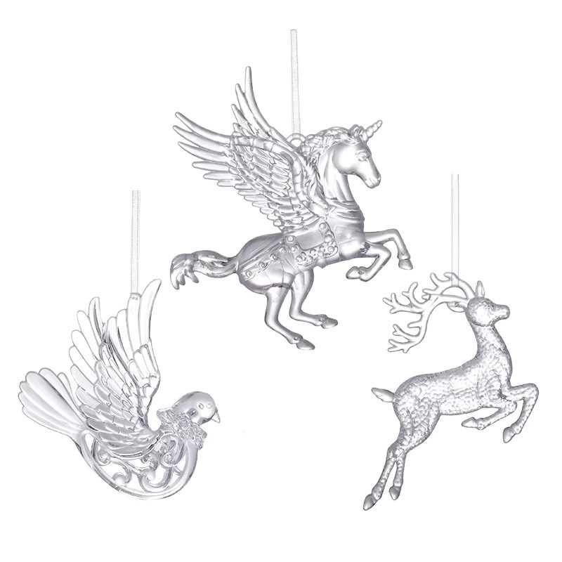 ZQNYCY Acryl-Weihnachtsschmuck Set mit fliegendem Einhorn, Elch und Schneeflocken als transparente hängende Anhänger für deinen Weihnachtsbaum und zur Heimdekoration - Bild 2