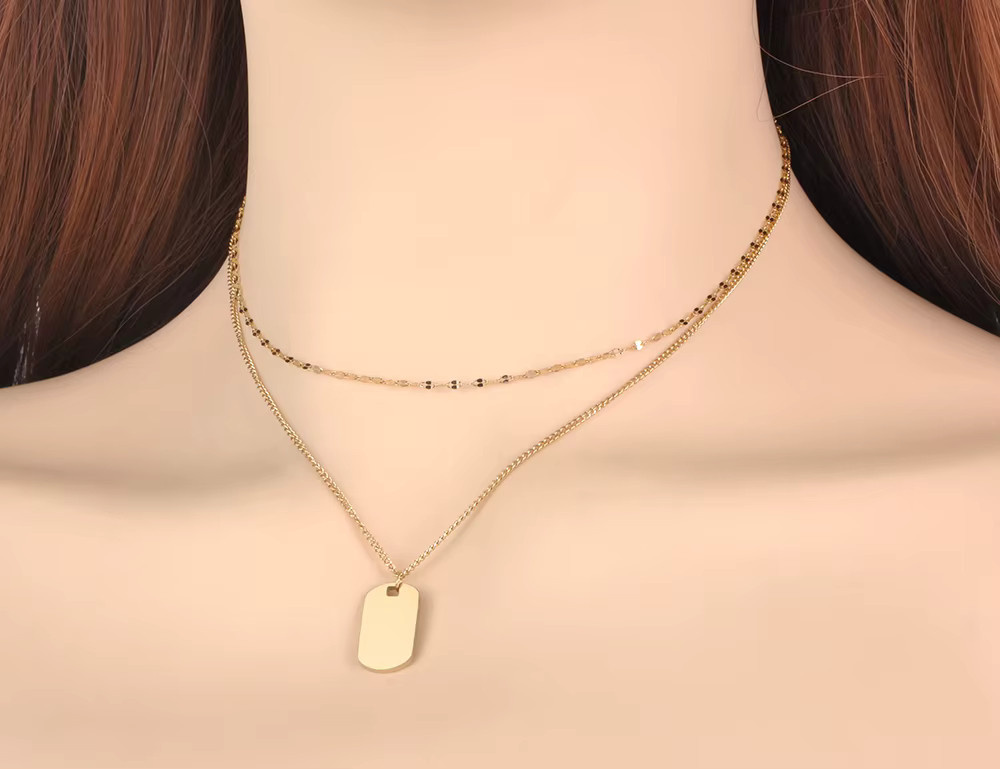 Aenine Halskette, Doppelicht Edelstahl, quadratischer Charm Anhänger, Damen - Bild 2