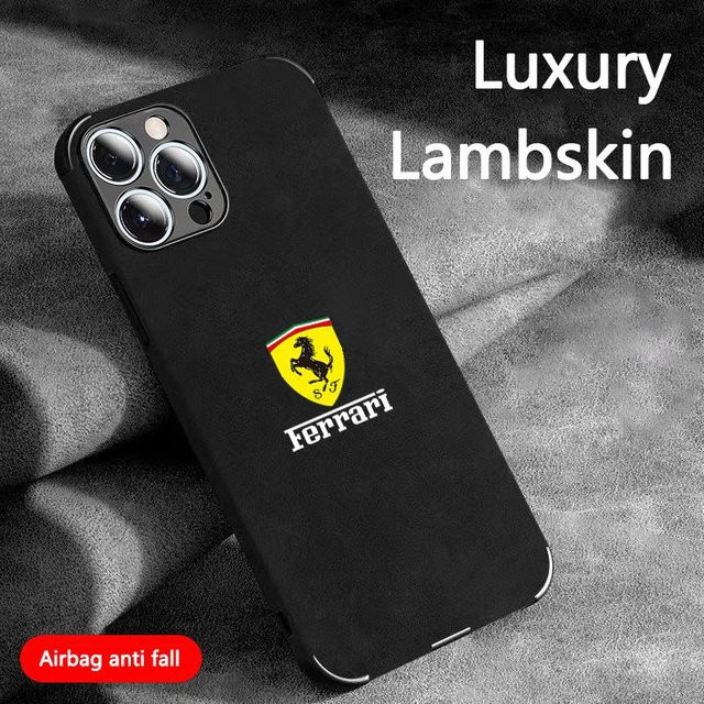 Ferrari Wildleder Handyhülle mit Auto-Emblem für iPhone Modelle in Schwarz - Bild 1