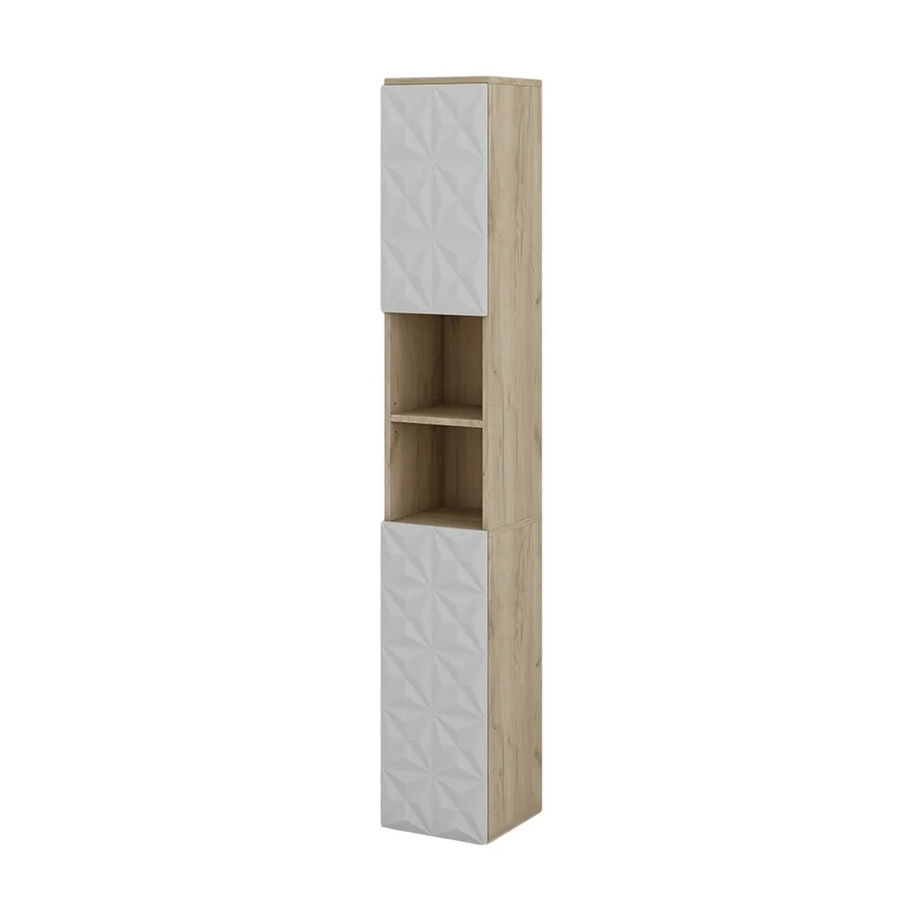 Vicco Badschrank Edge Hochschrank Badezimmer in Weiß und Eiche mit 2 Türen und Regalfächern B: 30 cm, H: 190 cm - Bild 3