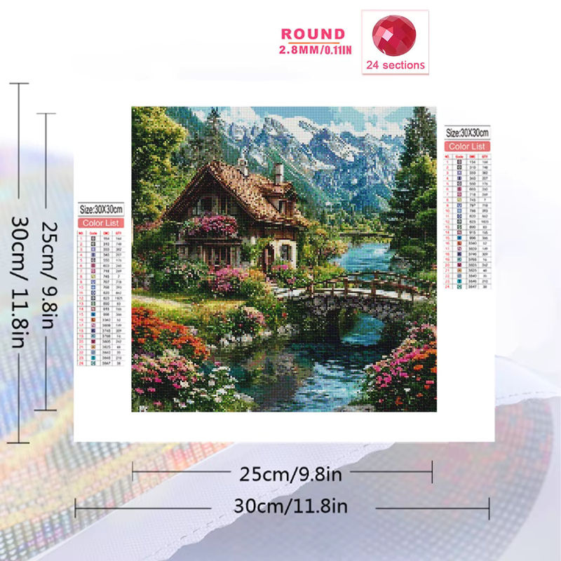 EverShine 5D DIY Diamantmalerei Haus-Landschaft mit Fluss als Stickerei-Set mit Runddiamanten und Vollquadrat-Mosaik für handgemachte Bastelprojekte - Bild 2