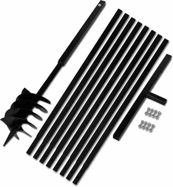 Vidaxl Erdbohrer aus Stahl mit Griff und Verlängerungsrohr in Schwarz, Durchmesser: 180 mm, Länge: 9 m - Bild 1