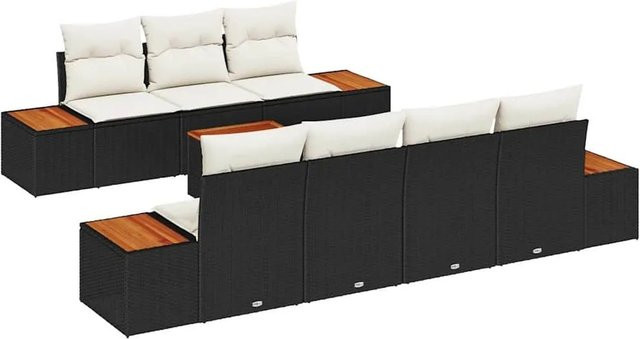vidaXL Garten-Sofa-Set aus Poly-Rattan in L-Form mit 8 Teilen und Kissen, Schwarz - Bild 1
