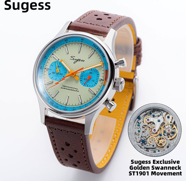 Sugess Pilot Armbanduhr, Chronograph, mechanisch, Edelstahl, Herren - Bild 1