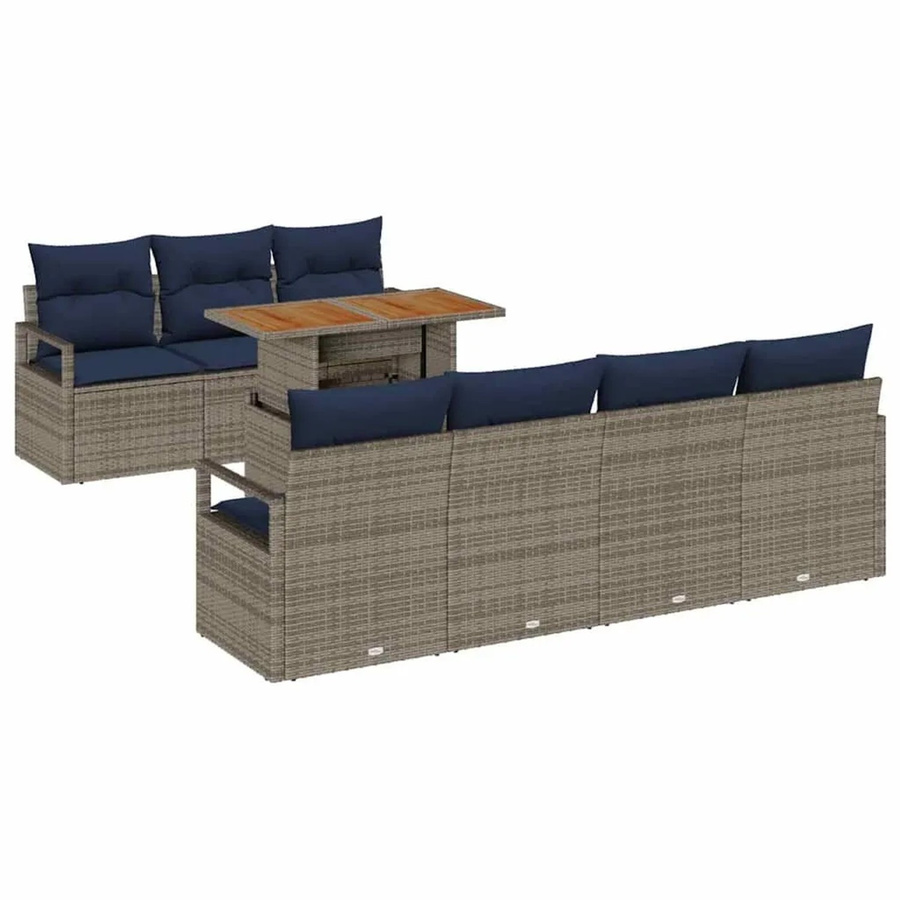 vidaXL Garten-Sofa-Set 8-teilig mit Kissen in Grau und Blau, modernes L-Shape Set mit Polsterung und Stauraumfunktion - Bild 2