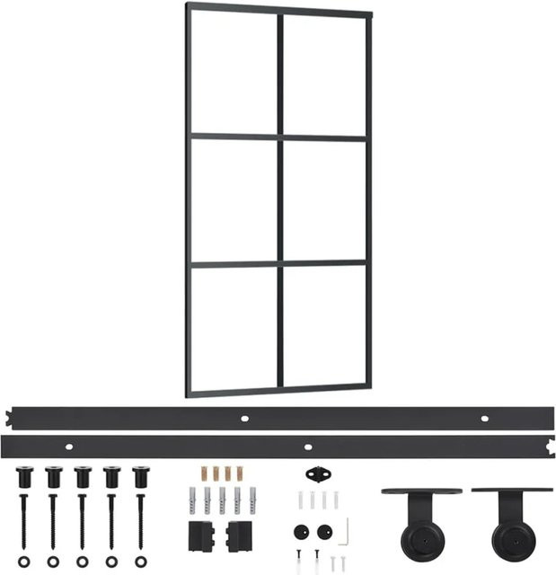 vidaXL Schiebetür aus ESG-Glas und Aluminium in Schwarz, B: 102 cm, H: 205 cm - Bild 1