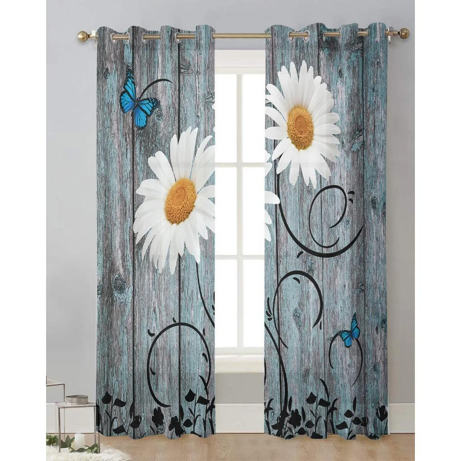 Yiran Furniture Daisy Retro Transparente Voile-Vorhänge mit Schmetterlings- und Blumenmuster, Breite: 135 cm, Höhe: 115 cm - Bild 2