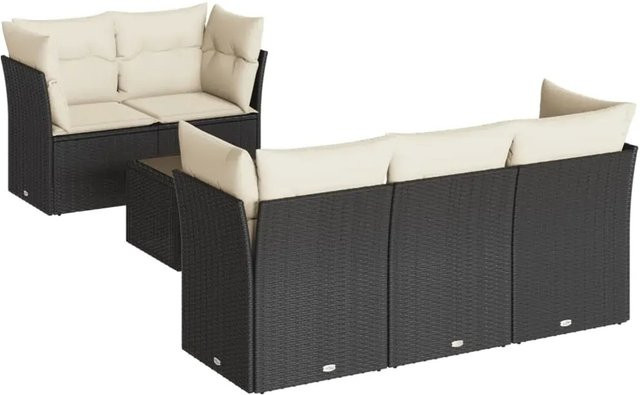 vidaXL 7-teilige Garten-Sofagarnitur aus Polyrattan in Schwarz mit Sitzkissen und Stauraum - Bild 1