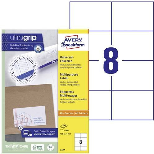 Avery Zweckform Universal-Etiketten 3427, weiß, Papier, B/H: 105 x 74 mm, 800 Stück - Bild 1