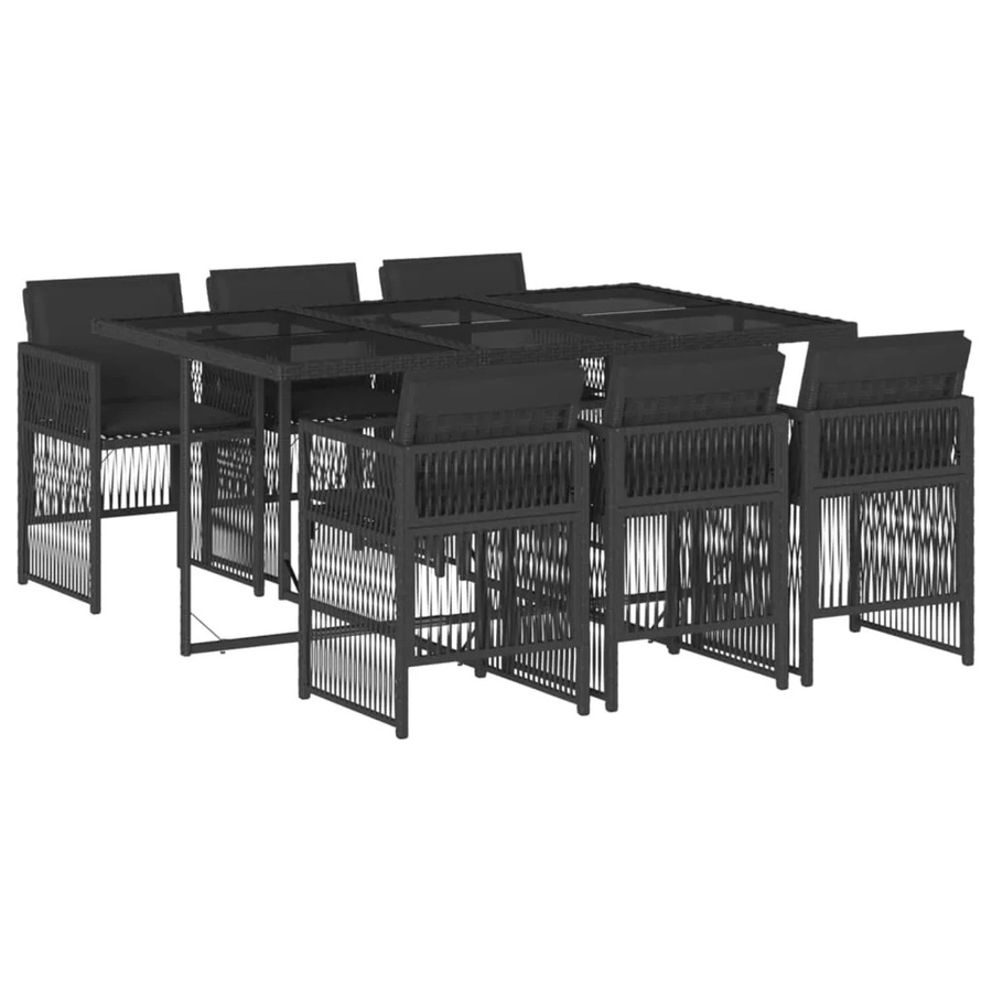 vidaXL 7-teilige Garten-Essgruppe aus schwarzem PE-Rattan mit Kissen und Hartglas-Tischplatte - Bild 2