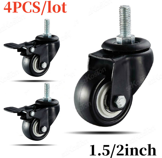 Ouliluye Set aus 4 Möbelrollen in Schwarz mit M8 oder M10 Gewindeschaft als schwenkbare Heavy Duty Rollen mit oder ohne Bremse für Couchtisch, Stuhl oder Wagen, 1,5 bis 2 Zoll - Bild 1