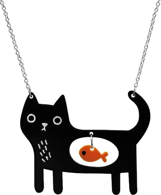 konminry Halskette, Acryl, schwarze Katze und Fisch, Damen - Bild 1