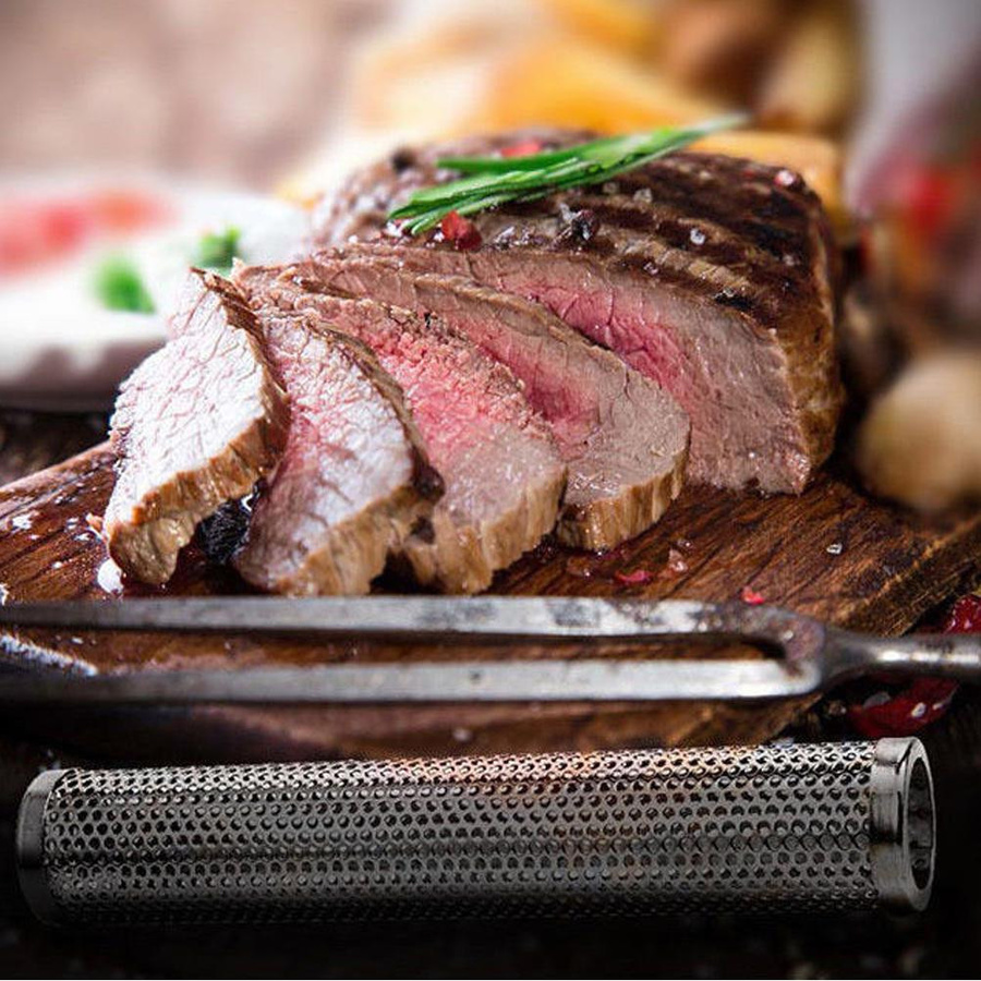 Edelstahl Netz-Pellet-Räucherröhre rund für Outdoor Grill zum Kalt- und Heißräuchern in Silber - Bild 4