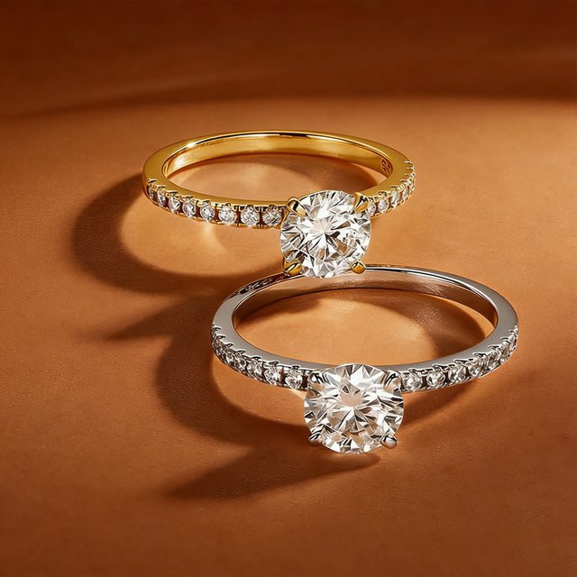 Anziw Verlobungs- und Ehering, 14k Gold, Moissanit, Damen - Bild 1