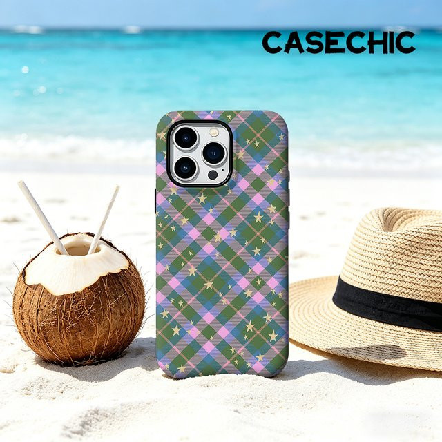 CaseChic MagSafe Schutzhülle mit mattem Bumper und Pastell-Karo-Sternen-Design für iPhone 17 16 15 14 13 Pro Max, Mehrfarbig - Bild 1
