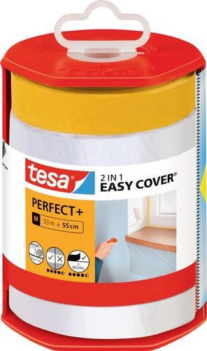 tesa Easy Cover Perfect+ M 2-in-1 Abdeckfolie mit Washi-Malerband und Spender, Gelb/Transparent, B: 55 cm, L: 33 m - Bild 1