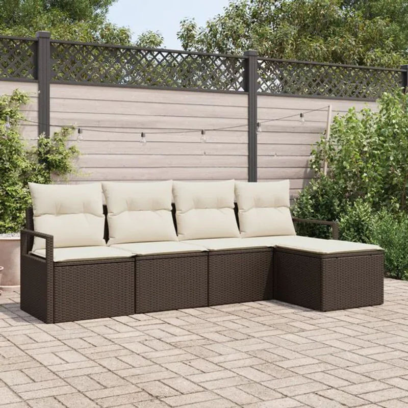 Vidaxl Garten-Sofa-Set aus Rattan mit 5 Teilen, modularer Sitzgruppe mit Speicherfunktion und Fußhocker, Braun und Creme - Bild 1