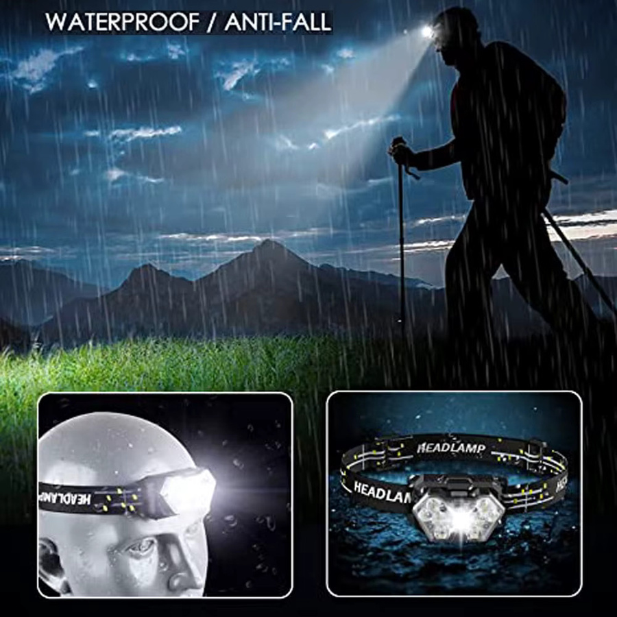 XIWANGFIRE 9 LED-Stirnlampe in Schwarz mit Bewegungssensor, USB-wiederaufladbar und IPX4 wasserdicht für Outdoor, Camping und Arbeit - Bild 6