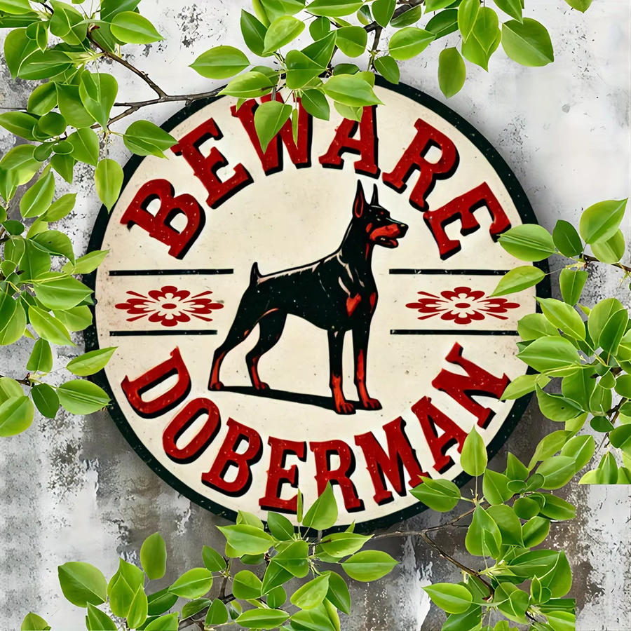Vintage Aluminium-Schild Potdemiel Beware of Doberman Metallwandkunst in Mehrfarbig, Breite: 19,81 cm - Bild 4