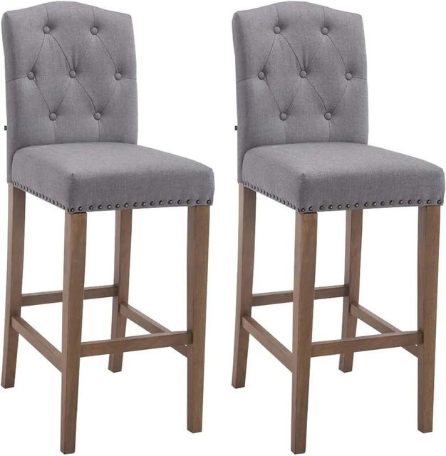 DELUKE 2er Set Barhocker LIKEL aus Stoff in Hellgrau und Braun mit Lehne, B/T/H: 42 x 57 x 113 cm - Bild 1