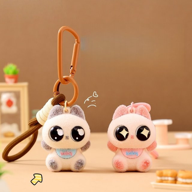 Hot Toys Schlüsselanhänger, Katzen-Beflockungs-Puppe, Rosa, Siam-Puppe - Bild 1