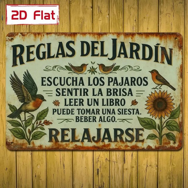 CIFBUY Vintage-Schild mit spanischen Gartenregeln aus Metall, Wandkunst mit floralem Design und Typografie, Mehrfarbig, Breite: 30 cm, Höhe: 20 cm - Bild 1