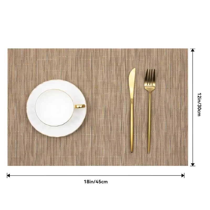 Khkai Tischsets aus PVC, hitzebeständig, rutschfest und fleckenabweisend, waschbar, rechteckig, Farben: Rot und Braun - Bild 2