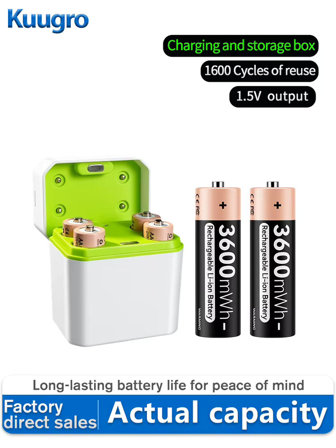 Kuugro Wiederaufladbare Batterien Set mit 4-Slot-Ladegerät in Weiß, AA 1,5V 3600mWh und AAA 1,5V 1300mWh - Bild 6
