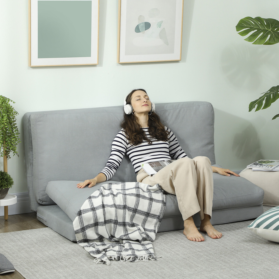 HOMCOM Lazy Sofa Schlafsessel klappbar mit verstellbarer Rückenlehne in Leinenoptik, Hellgrau, B/T/H: 137,5 x 85,5 x 74 cm - Bild 2