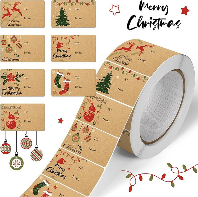 210 Stück Weihnachts-Kraftpapier Etikettenaufkleber in Braun, beschreibbare Geschenkverpackung für die Urlaubsdekoration, B/H: 7,49 x 4,60 cm - Bild 1