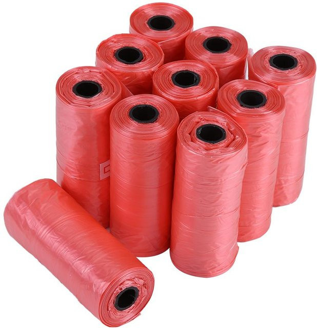 GoolRC Hundekotbeutel aus Kunststoff, 150 Stück (10 Rollen), Farbe: Rot, B: 33 cm, H: 22 cm - Bild 1