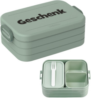 Personalisierte Bento Brotdose von Mepal in Grün mit Namen und Foto bedruckbar, inklusive Besteck und Trennfächern, mikrowellengeeignet - Bild 1