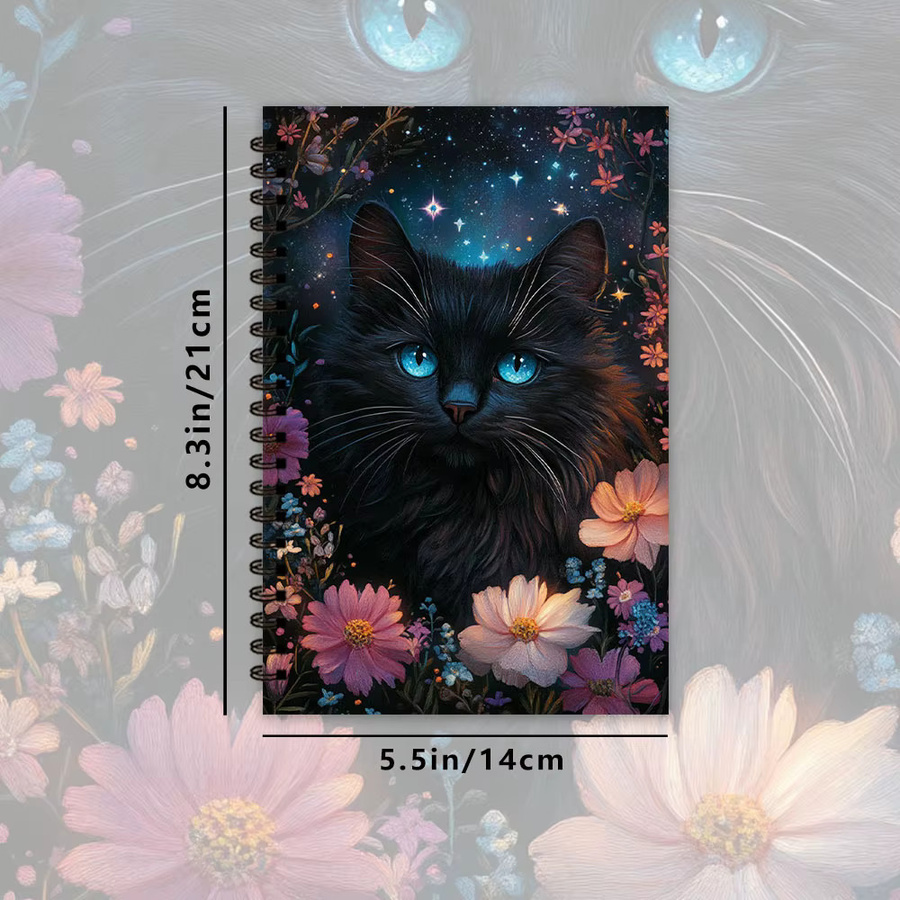 Notizbuch mit Blumen- und Katzenmotiv als Tagebuch mit linierte Seiten, Softcover in Multicolour für Damen und Herren - Bild 2