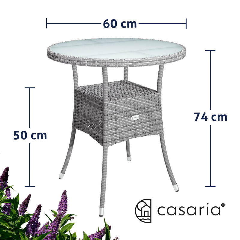CASARIA Polyrattan Tisch rund in Grau mit Milchglas-Sicherheitsglas für Garten und Terrasse Durchmesser: 60 cm, Höhe: 74 cm - Bild 2