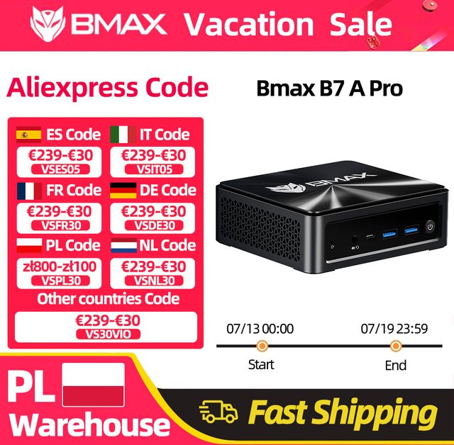 BMAX B7 A Pro Mini-PC mit AMD Ryzen 5 7430U Prozessor, AMD Radeon Grafik, 16GB RAM, 512GB SSD, Windows 11, Schwarz - Bild 1
