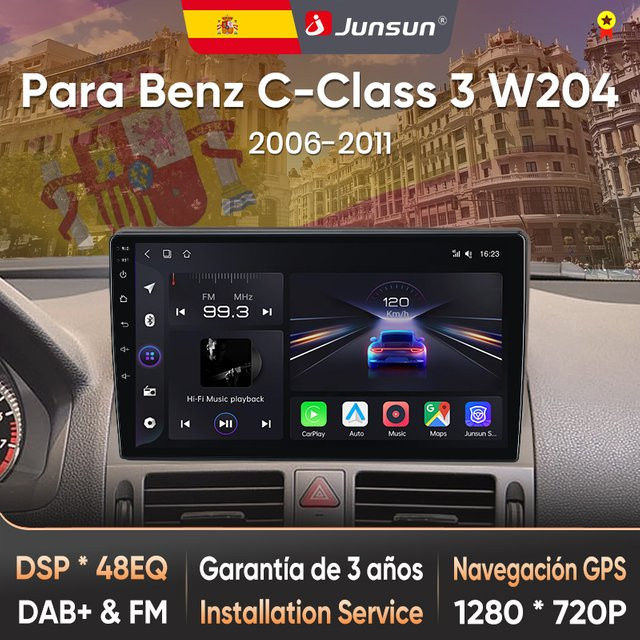 Junsun Autoradio mit KI-Sprachsteuerung für Mercedes Benz C-Klasse W204 S204 (2006-2011), 2DIN Android Radio mit kabellosem CarPlay, Android Auto, Bluetooth, DAB+, GPS und RDS in Schwarz - Bild 1