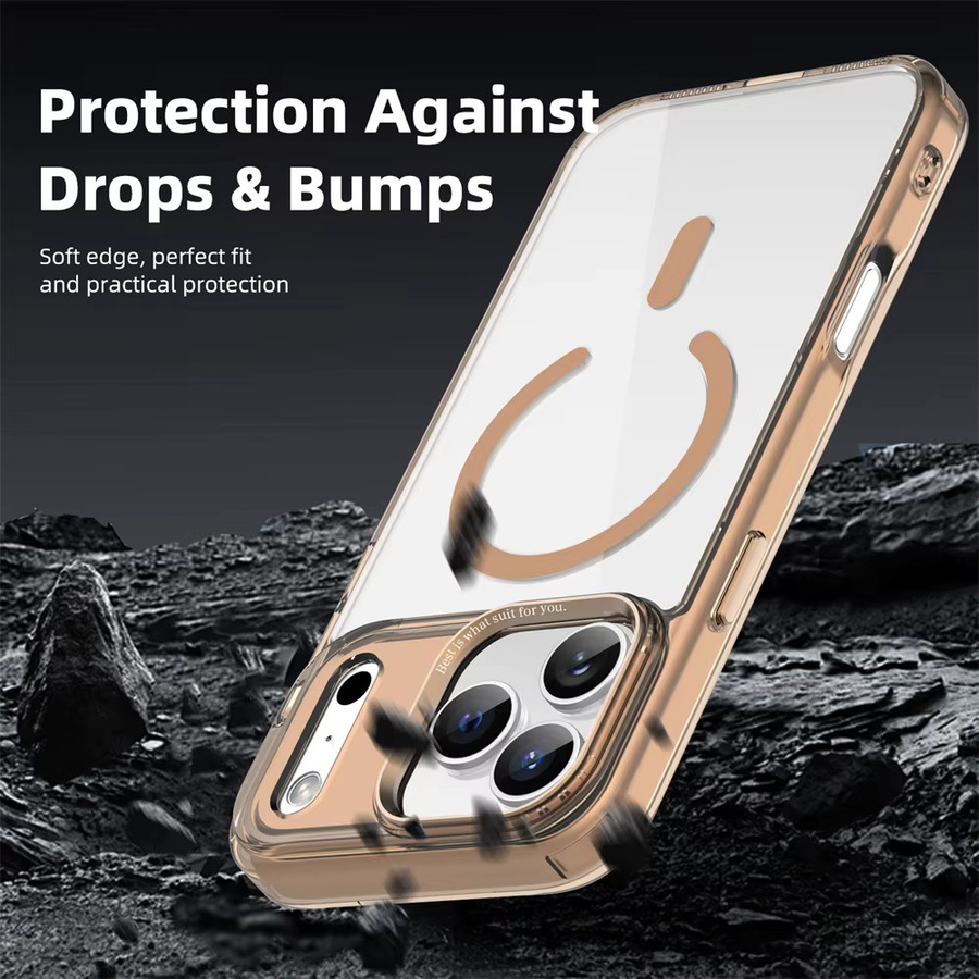 Xeber MagSafe Kompatible Stoßfeste Schutzhülle für iPhone 11 bis 17 Pro Max Plus Transparent Orange - Bild 3