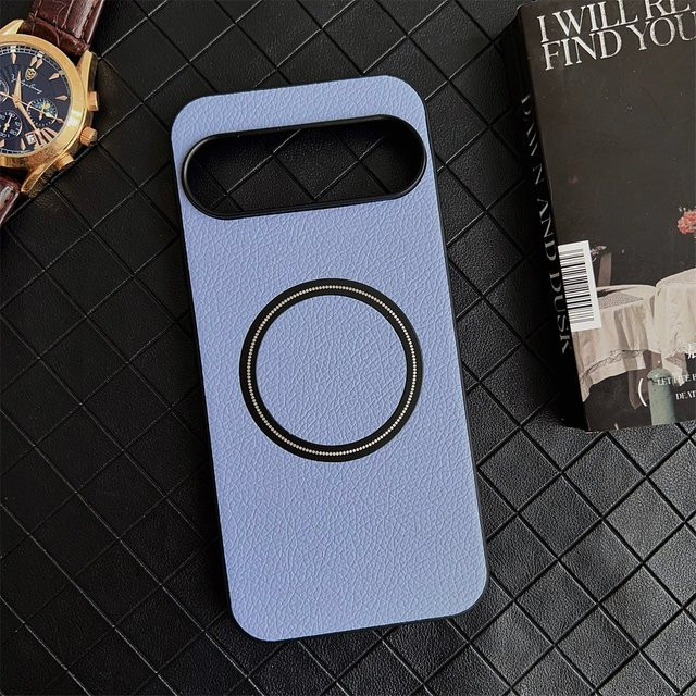 Premium Leder Schutzhülle mit Litschi-Muster für Google Pixel 10 9 8 7 6 Pro XL 9A 8A 7A 6A, magnetisch und stoßfest, Orange - Bild 1